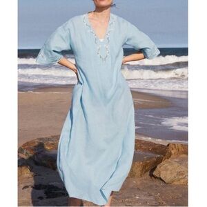 NWT ANDIE x FANM MON Kepez Linen Kaftan Dress Hydrangea Size S